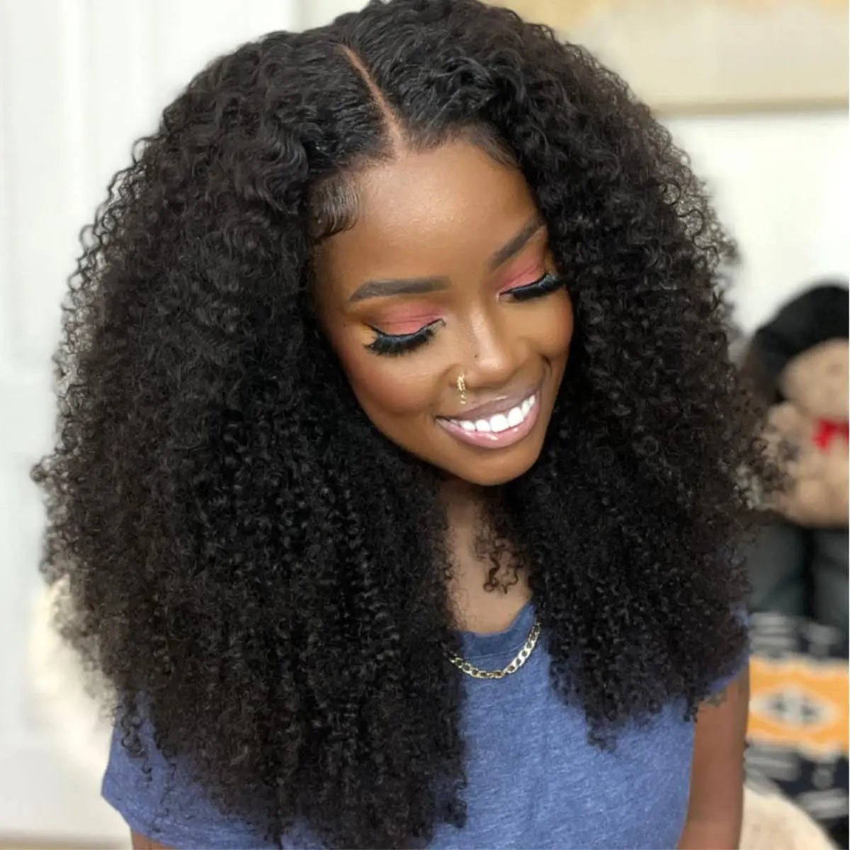 Kinky Curly Glueless Wigs for Women Human Hair Wear and Go Glueless Wig Human Hair 4X4 Lace Front Wig Curly Wig Human Hair