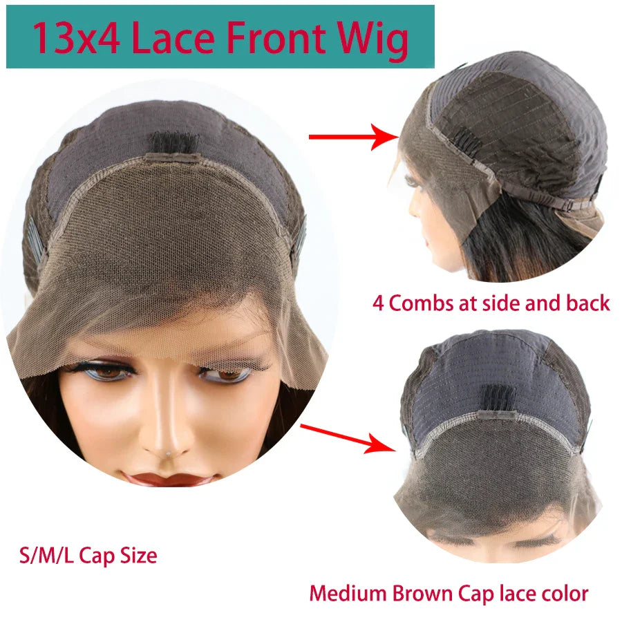 200Density Silky Straight Fringe Human Hair Wigs with Bangs Pre Plucked Highlight Brown 13x6 Deep Part Lace Front Wigs Remy Hair