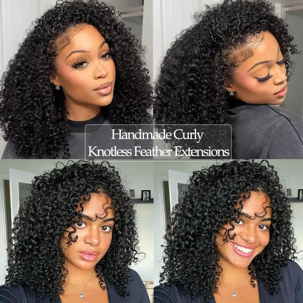 Brown Curly Deep Wave Miracle Knots Feather Crochet Human Hair For Braiding Boho Braids Pre-Separated 100% Human Hair Extensions
