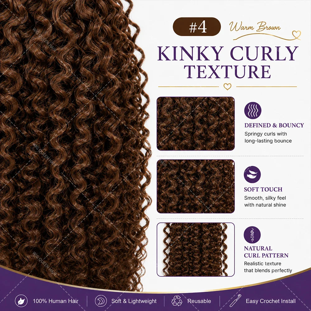Brown Curly Deep Wave Miracle Knots Feather Crochet Human Hair For Braiding Boho Braids Pre-Separated 100% Human Hair Extensions