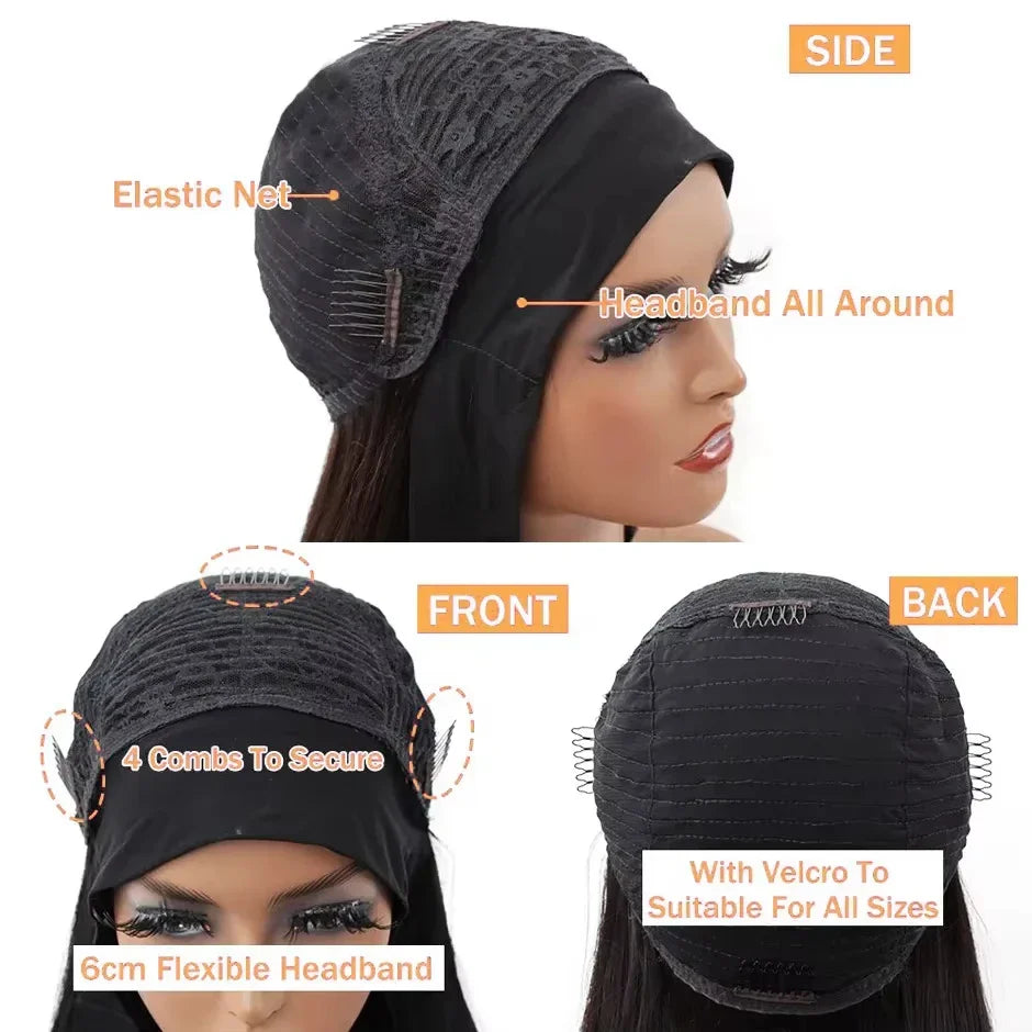 Brazilian Straight Headband Wigs Human Hair On Sale For Women Full Made Machine Virgin Human Hair Wigs 250% Density