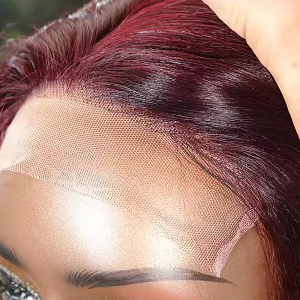 16A 100% Human Hair 99j Super Double Drawn Bone Straight Bob Wigs Human Hair Burgundy 5x5 2x6 Glueless HD Lace Wigs For Women