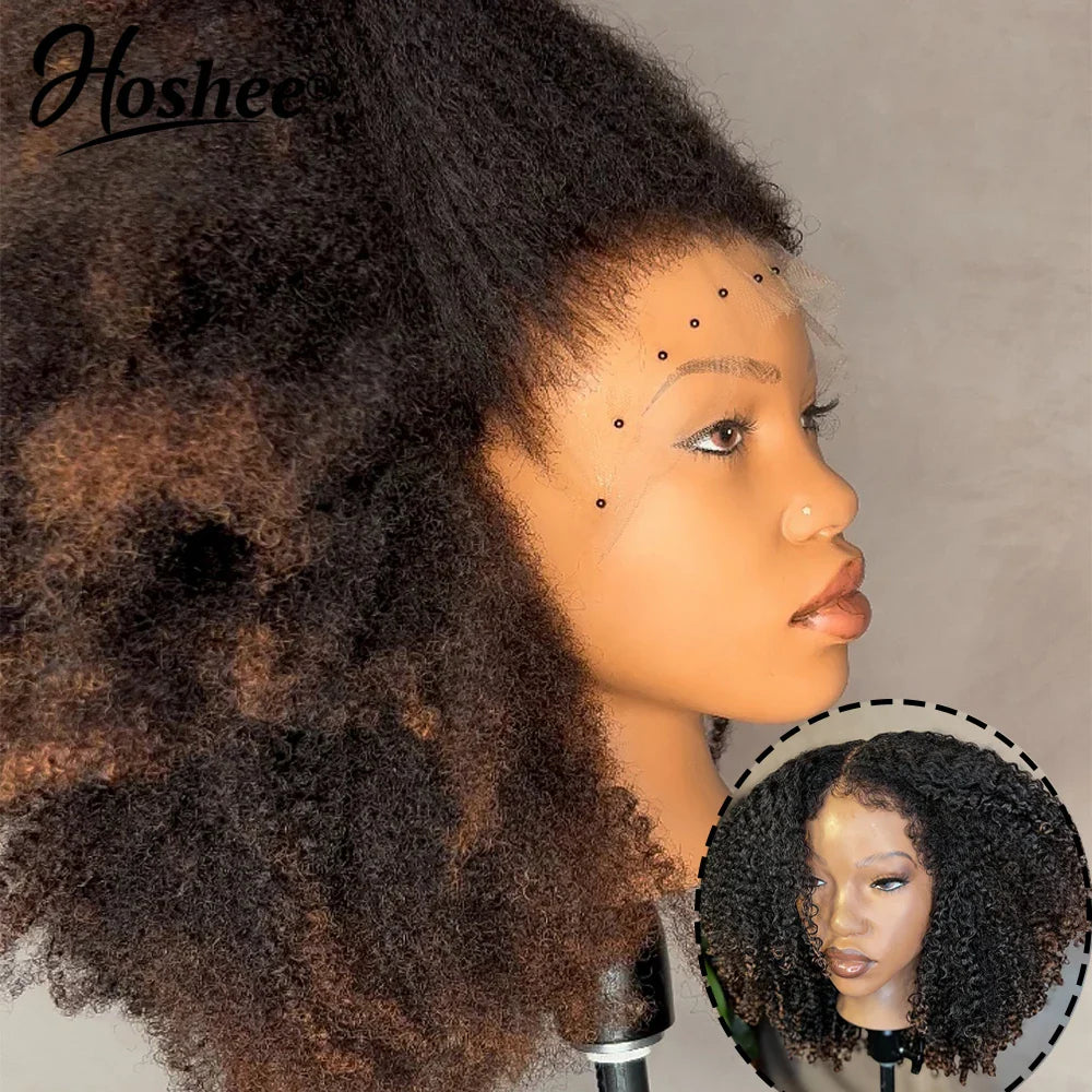 Ombre Brown Glueless Wigs Human Hair 250% Afro Curly Human Hair Wigs For Women Pre Plucked 13x4 Pre-Cut Lace Frontal Wig Virgin