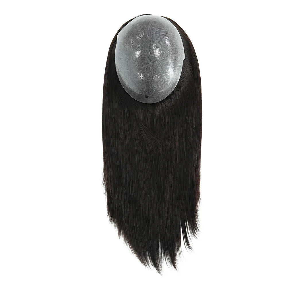Straight Human Hair Wigs for Women Full PU Toupee 100% Real Human Hair Blonde Human Hair Replacement System Unit Natural Brown